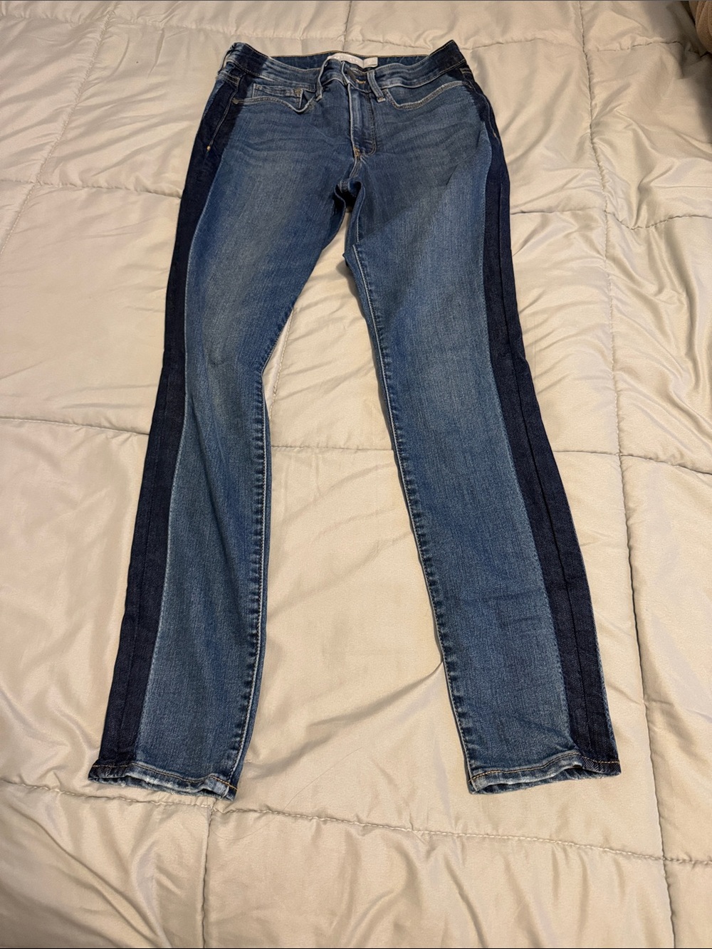Athleta Two-Tone Blue Side-Stripe Skinny Jeans size 4 like new